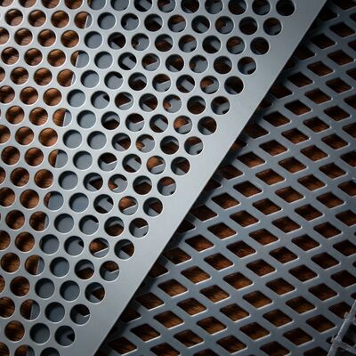 Multi-Material Custom Perforated Metal Panel With Various Hole Types